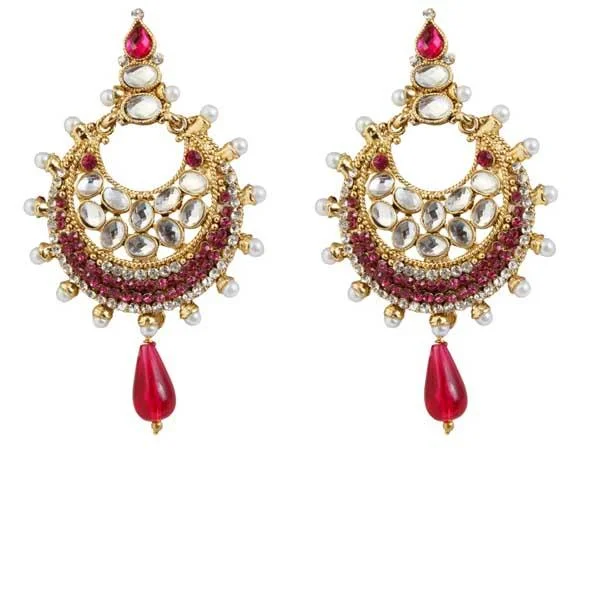 elegant earrings for women-Kriaa Kundan Pink Austrian Stone Gold Plated Dangler Earrings - 1303754