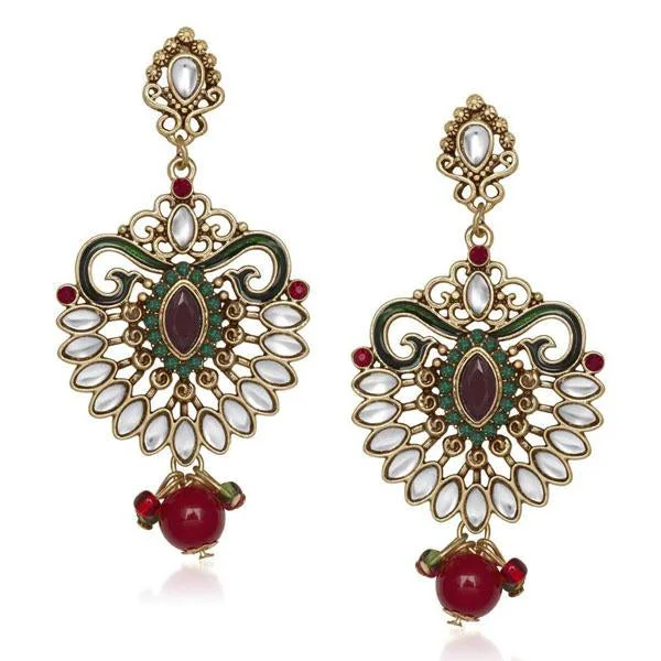 bold earrings for women-The99Jewel Kundan Multicolor Meenakari Dangler Earrings - 1305524