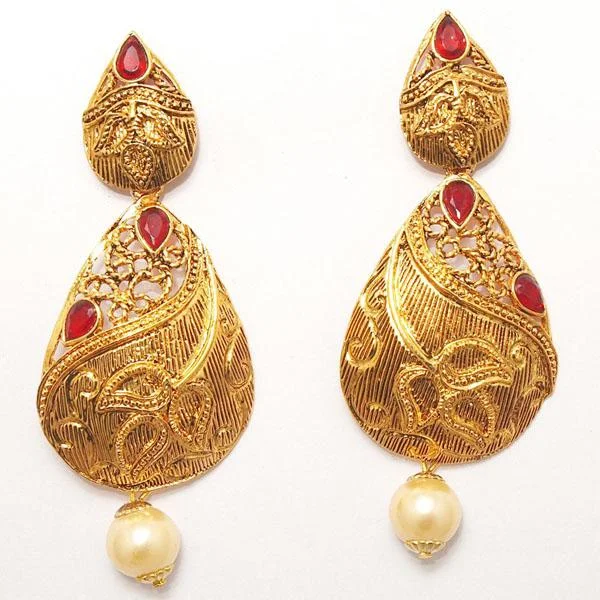 flower earrings for women-Kriaa Zinc Alloy Gold Plated Stone Dangler Earring - 1307202B