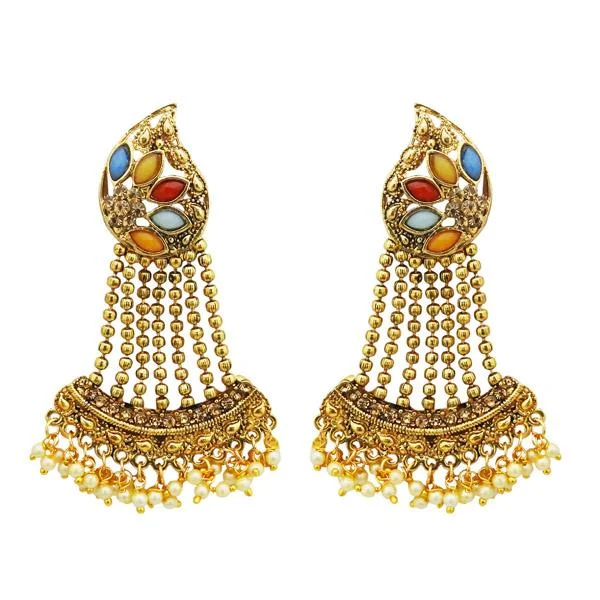 unique earrings for women-Kriaa Multi Kundan Stone Gold Plated Dangler Earrings - 1310535C