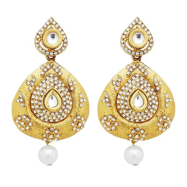 hollow earrings for women-Jheel Austrian Stone Gold Plated Pearl Drop Dangler Earrings - 2900249B