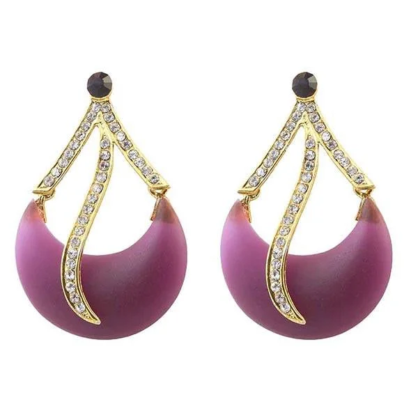 custom design earrings for women-Kriaa Austrian Stone Purple Resin  Dangler Earrings - 1305706