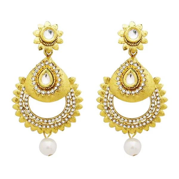 luxury hoop earrings for women-Jheel Austrian Stone And Kundan Pearl Drop Dangler Earrings - 2900207B