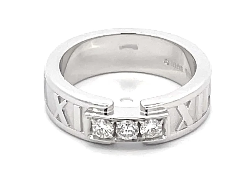 diamond band engagement rings for women-Tiffany & Co. Atlas X Diamond Wedding Band Ring in 18k White Gold