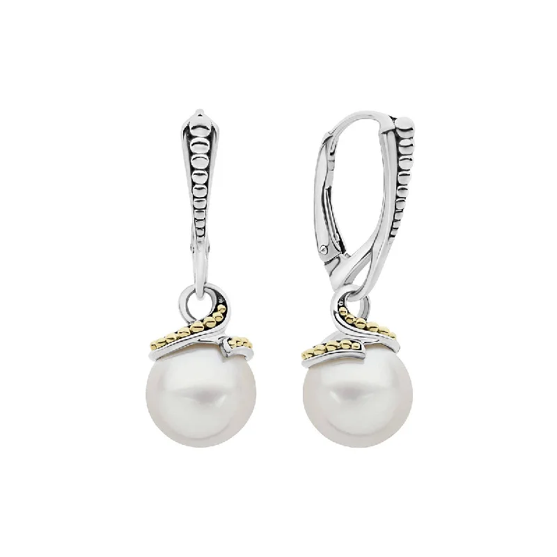 infinity earrings for women-Two Tone Drop Pearl Earrings