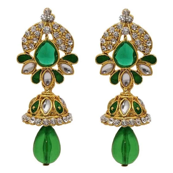 art deco earrings for women-The99jewel Green Kundan Austrian Stone Dangler Earrings - 1304810