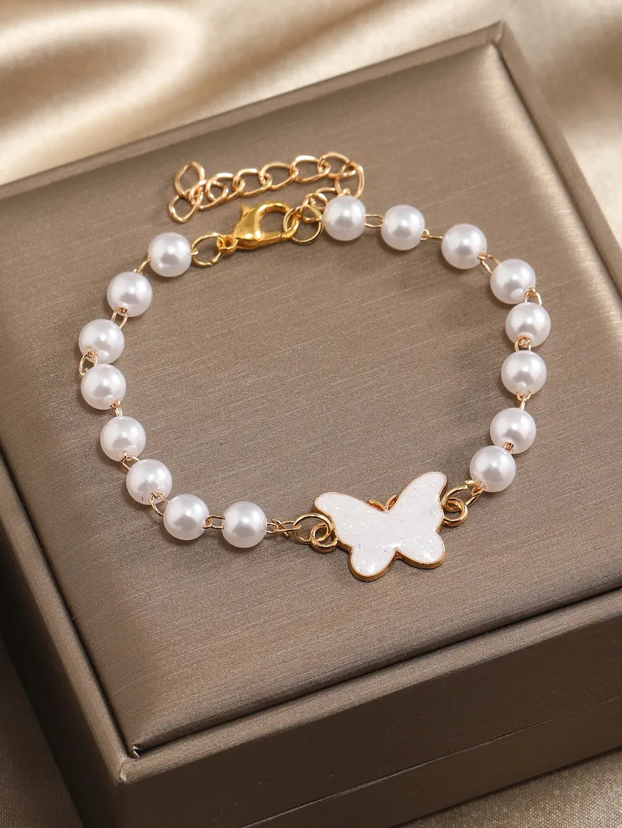 boho bracelets for women-Simple Style Butterfly Artificial Pearl Alloy Women's Bracelets