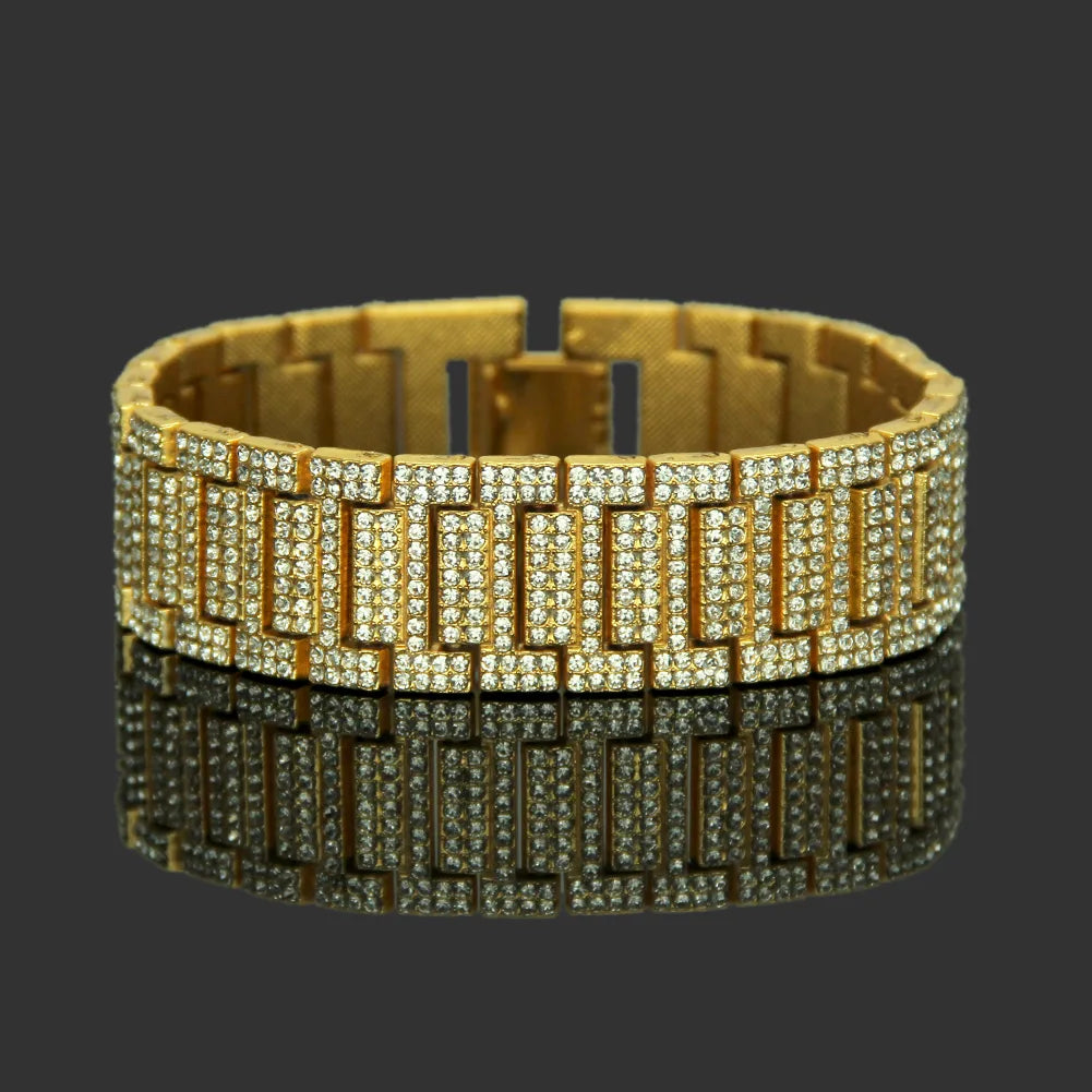 simple cuff bracelets for women-Hip-Hop Solid Color Alloy Inlay Rhinestones Men'S Bracelets