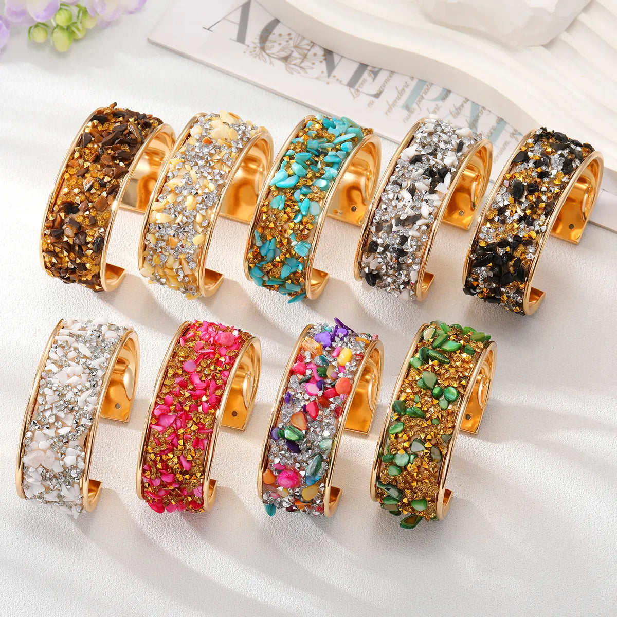 diamond bracelets for women-Retro Color Block Alloy Plating Natural Stone Women's Bangle 1 Piece