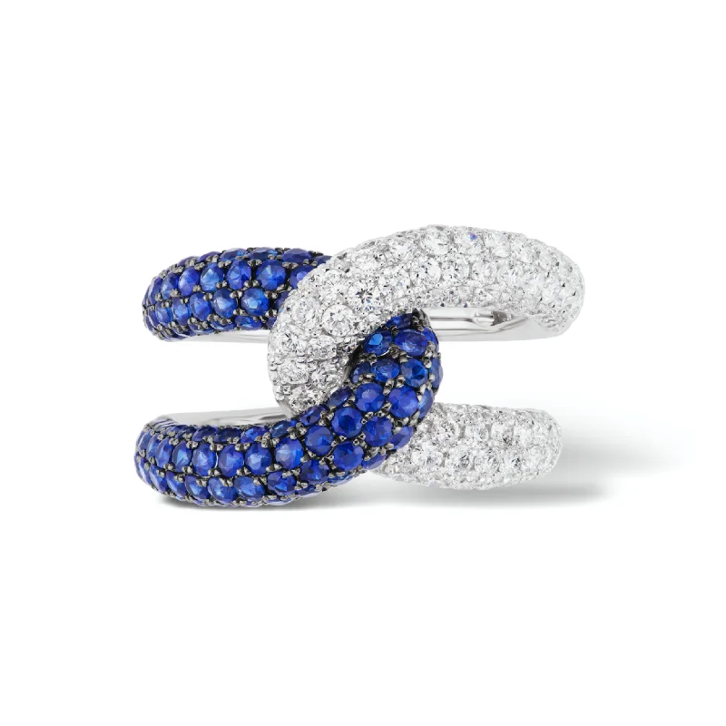 vintage-inspired rings for women-Intertwin Ring Diamond & Blue Sapphire