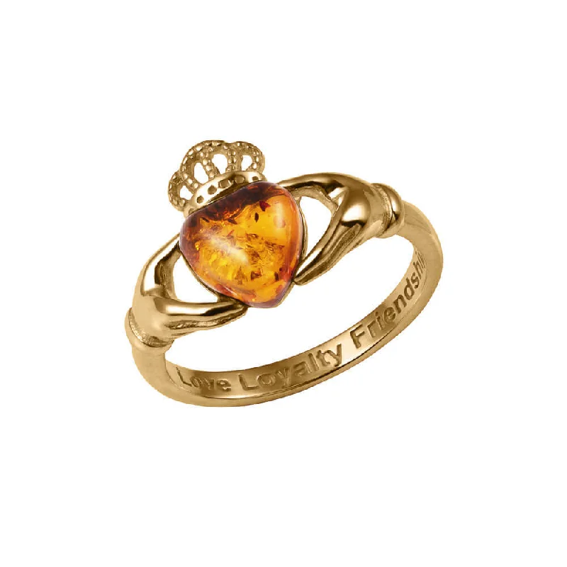 zodiac rings for women-Claddagh Baltic Amber Ladies Ring