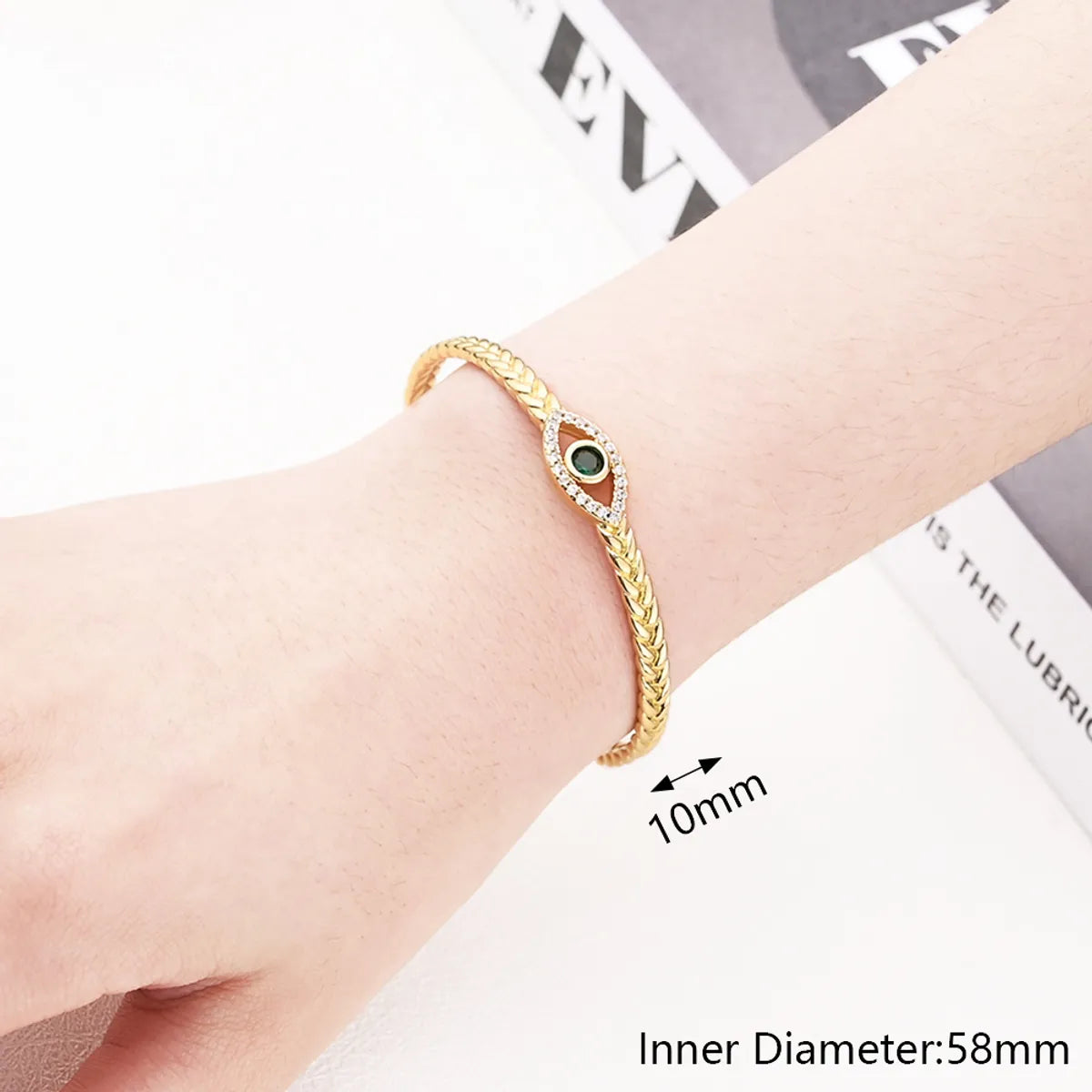 Micro-Inlaid Color Zirconium Eyes Woven Open-Ended Bracelet (Gold)