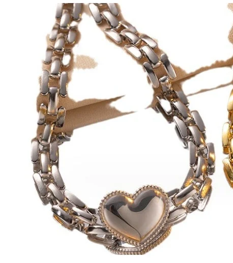 Heart Strap Chain Bracelet Steel Color