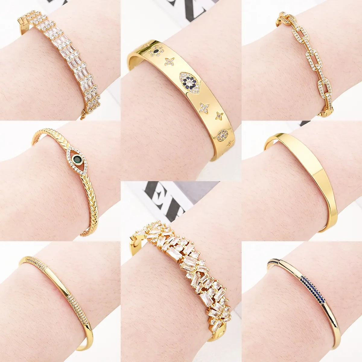 infinity bracelets for women-Copper Gold Plated Polishing Irregular Star Eye Zircon Bangle