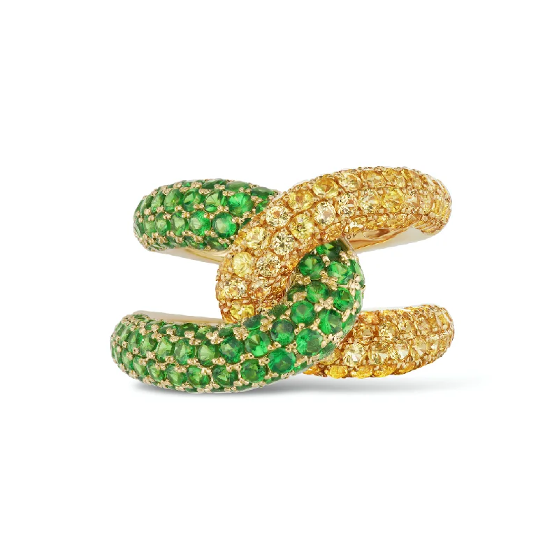 fine rings for women-Intertwin Ring Tsavorite & Yellow Sapphire