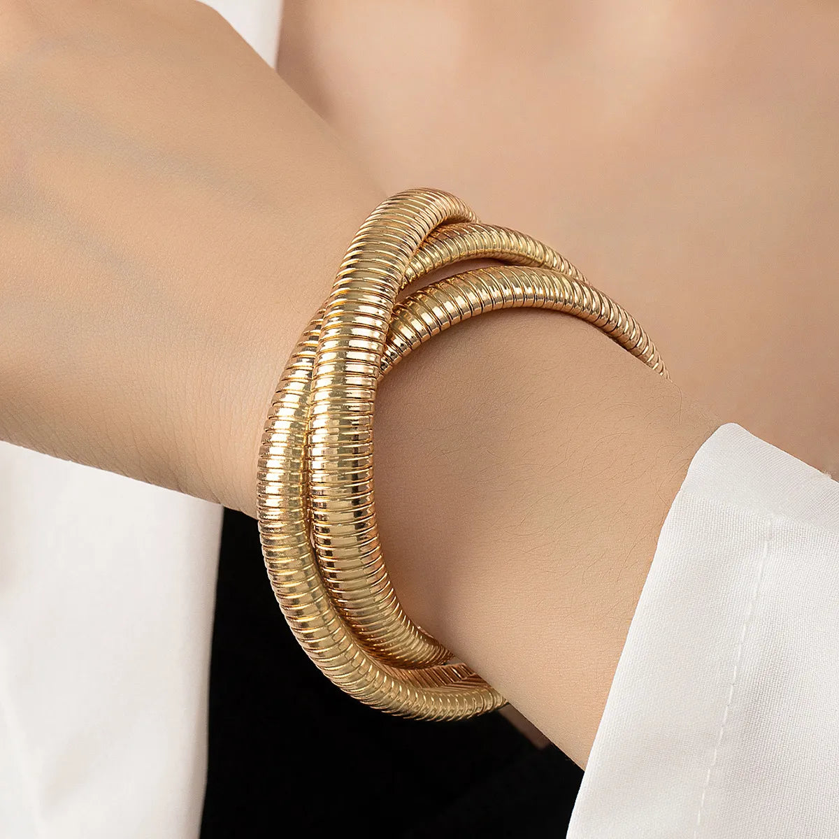 gold bangles for women-Exaggerated Solid Color Metal Wholesale Bangle