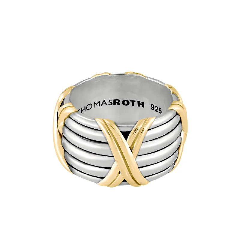 stacked rings for women-Signature Classic Kiss Wide Band Ring in two tone sterling silver