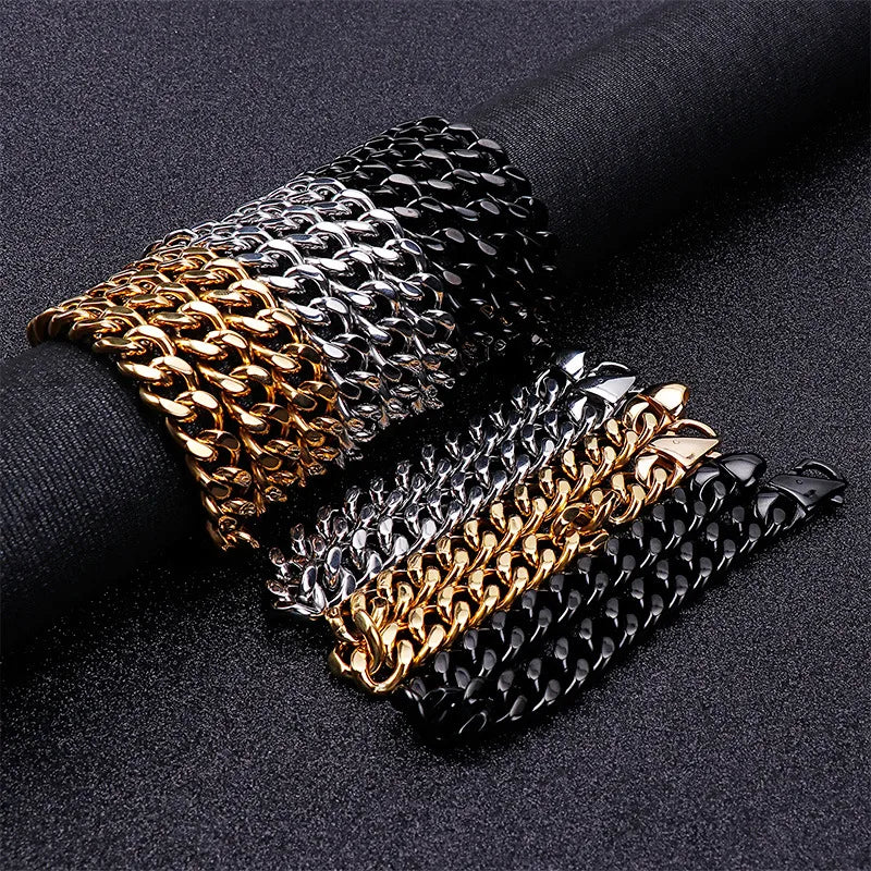 colorful bracelets for women-Hip-Hop Retro Solid Color Stainless Steel Plating Chain 18K Gold Plated Men'S Bracelets