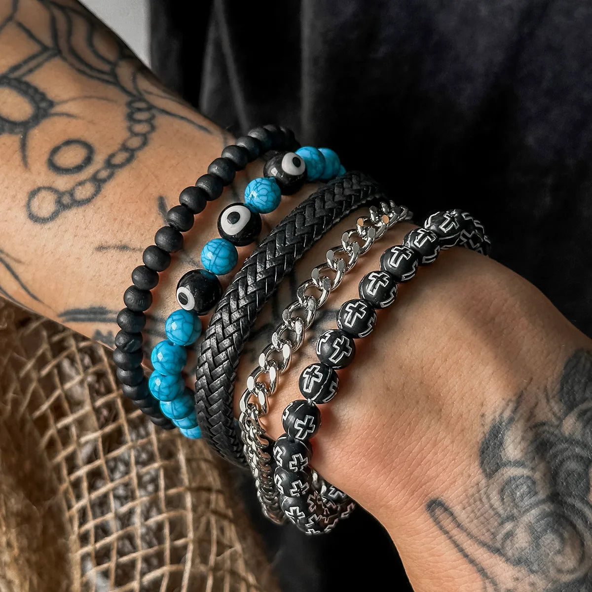 diamond bracelets for women-Gothic Hip-Hop Rock Round Devil'S Eye Stone Iron Beaded Men'S Bracelets