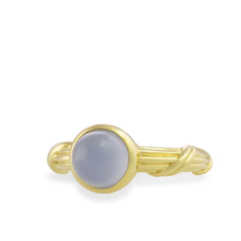 open band rings for women-Chalcedony Bezel Set Cabochon Ring in 18K yellow gold