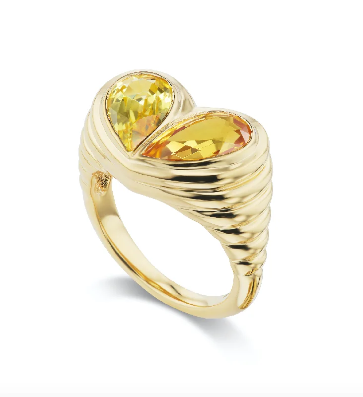 leaf design rings for women-Jumbo Sweetheart Ring Yellow Sapphire & Orange Sapphire