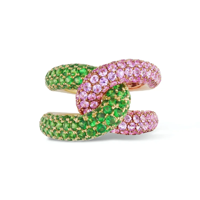 modern rings for women-Intertwin Ring Tsavorite & Pink Sapphire