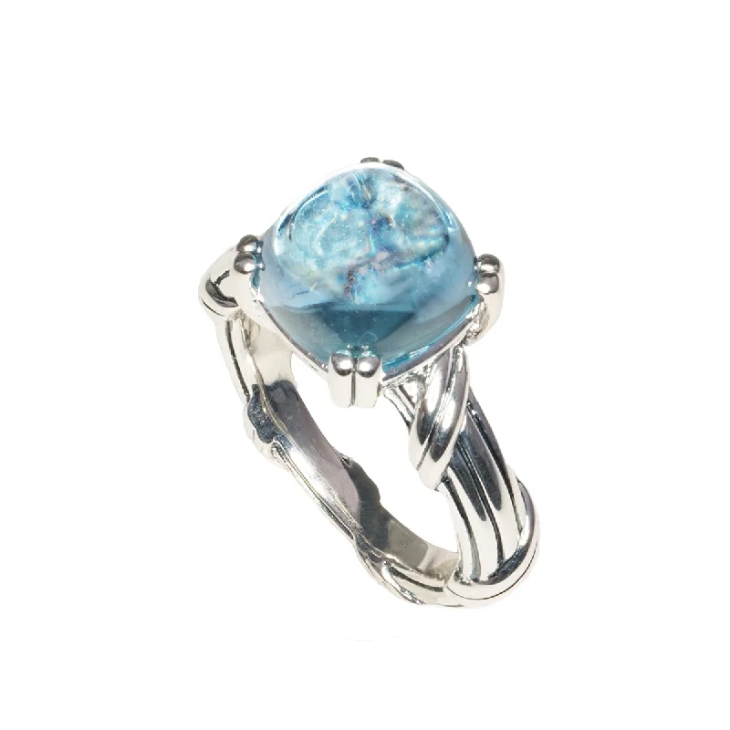 gold-plated rings for women-Fantasies Blue Topaz Cabochon Ring in sterling silver 10mm