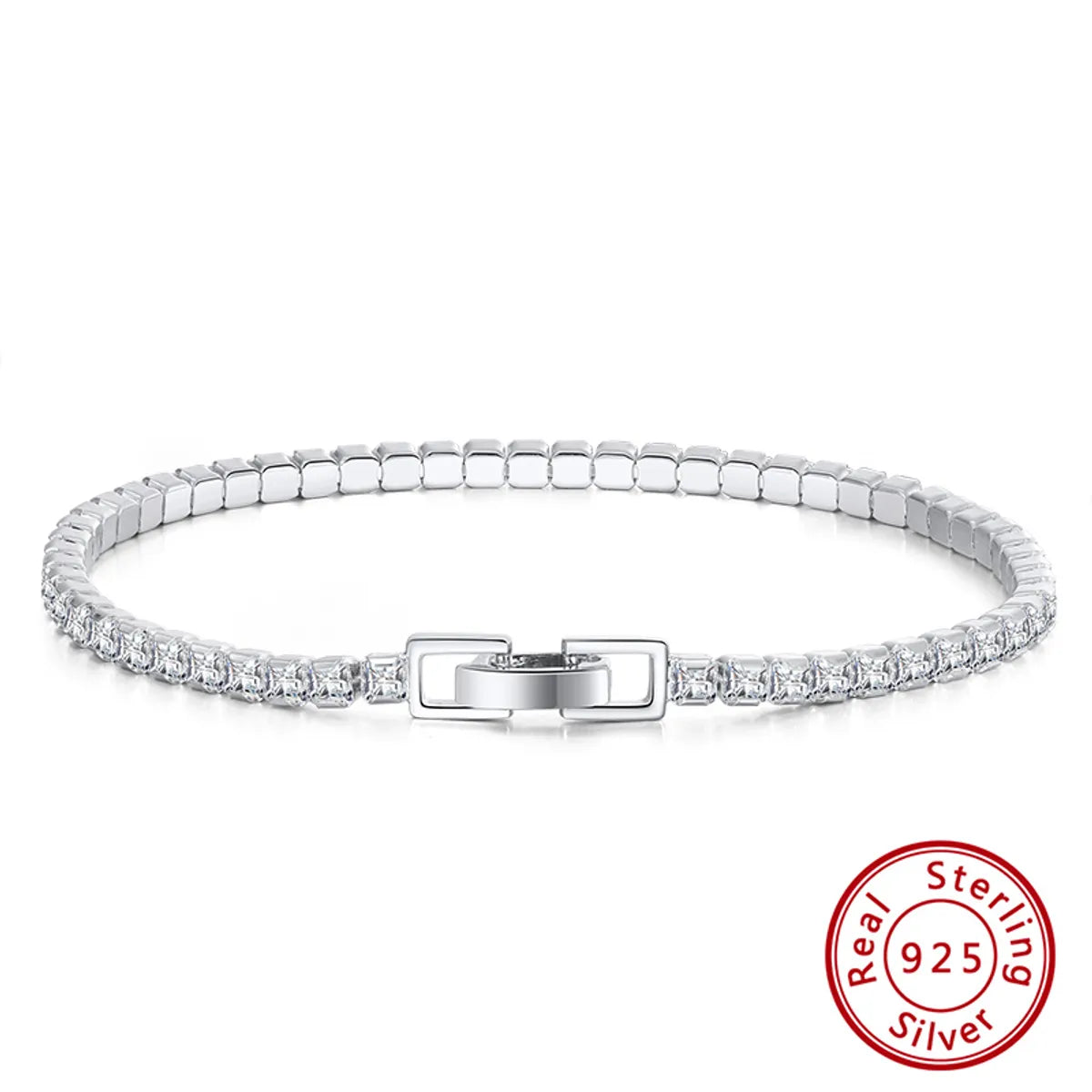 tennis bracelets for women-Simple Style Classic Style Shiny Square Solid Color Sterling Silver Plating Inlay Zircon White Gold Plated Bracelets