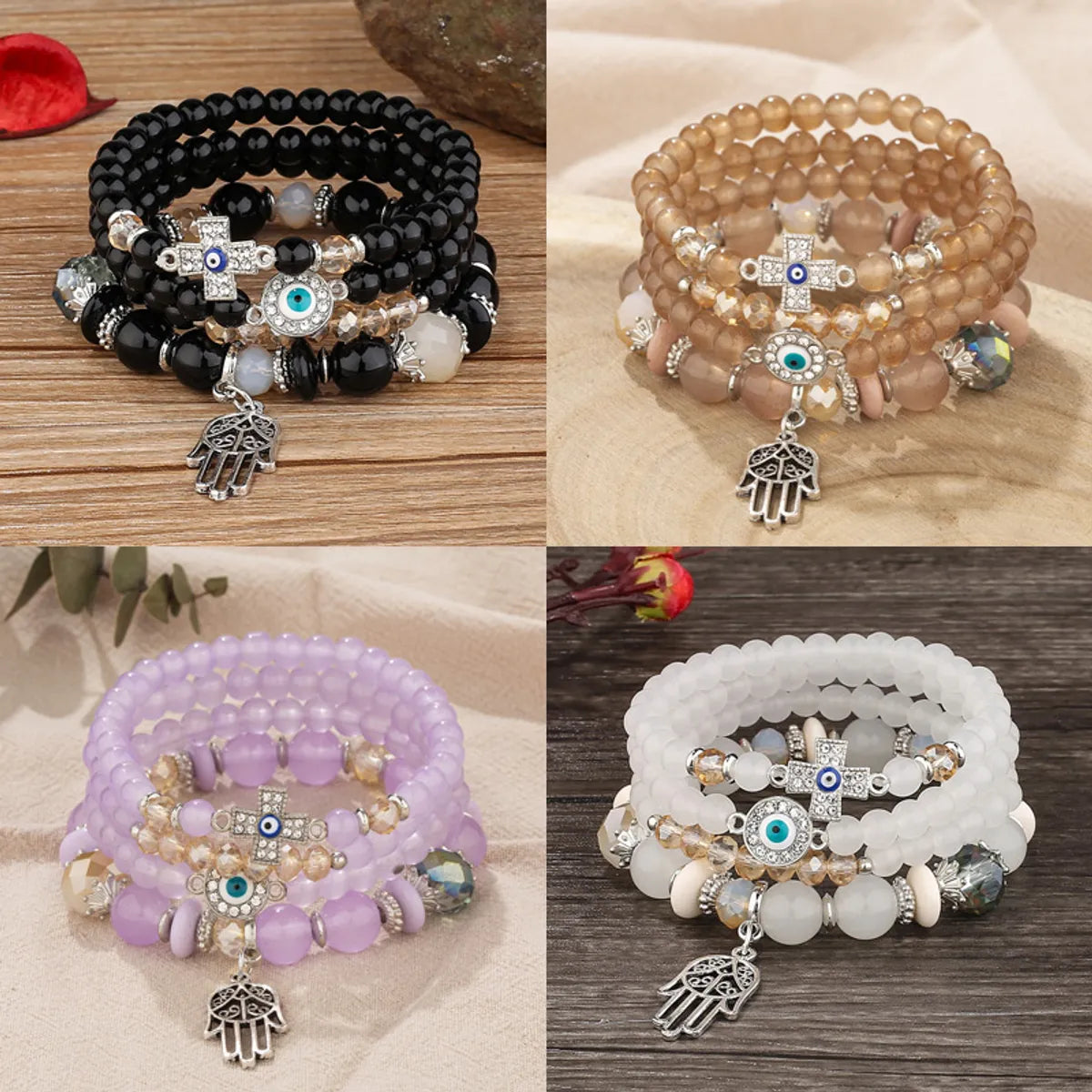 classic bracelets for women-Wholesale Jewelry Simple Style Round Alloy Glass Bead Beaded Bracelets