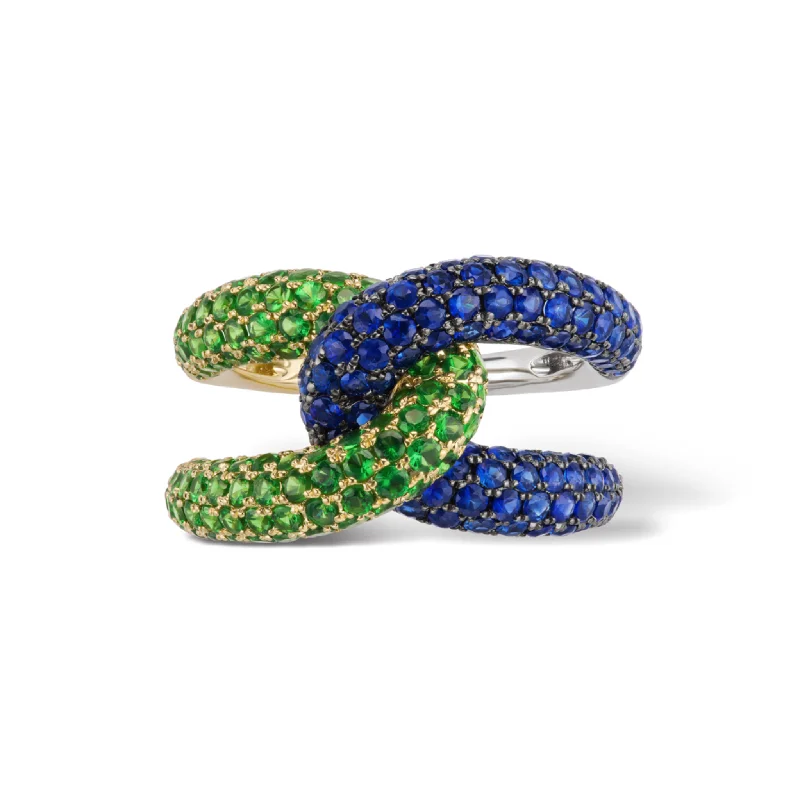 men’s style rings for women-Intertwin Ring Blue Sapphire & Tsavorite