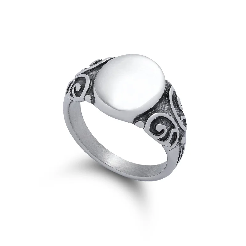 angel wings rings for women-Mini Oval Scroll Signet Ring