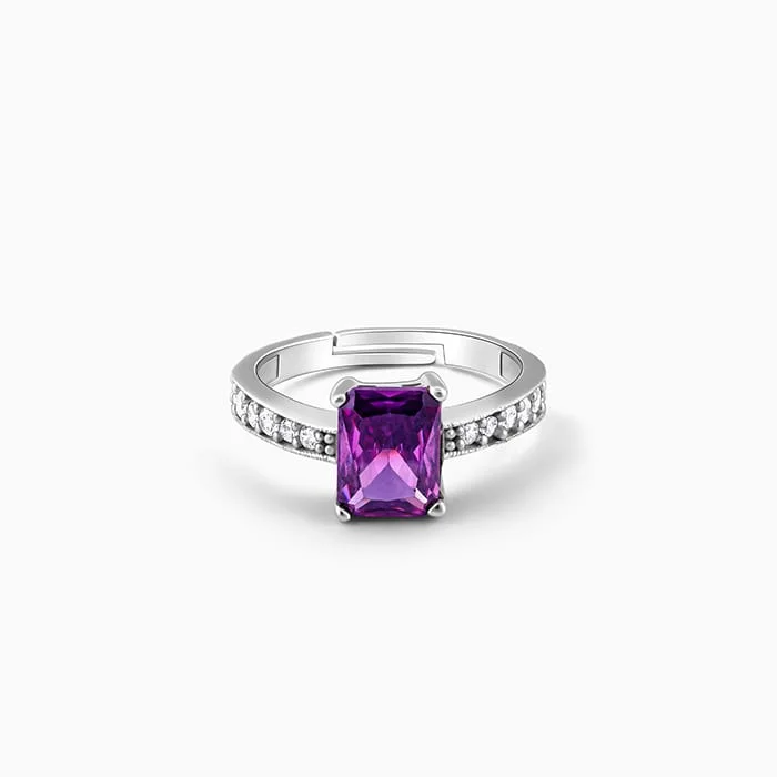 halo rings for women-Silver Purple Vibrant Ring