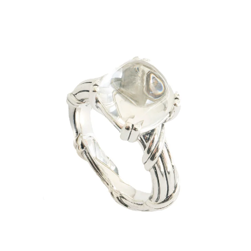 designer rings for women-Fantasies White Topaz Cabochon Ring in sterling silver 10mm