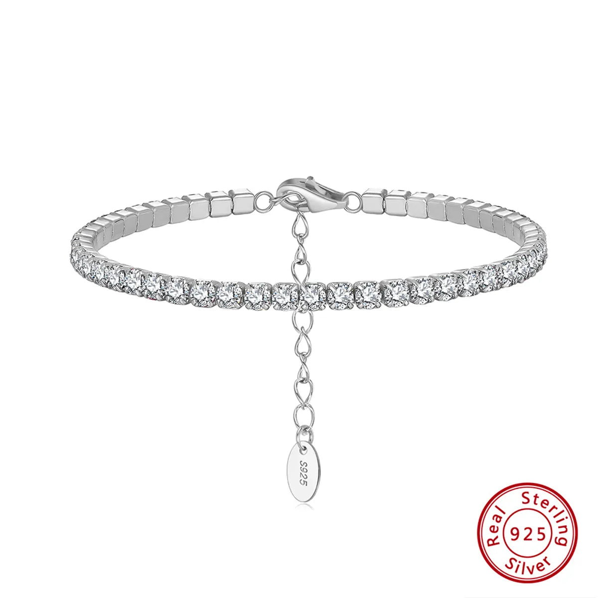 Electroplated Platinum, 3mm White Diamond, Length: 16.5 5cm, Approximate Weight: 5.76G"