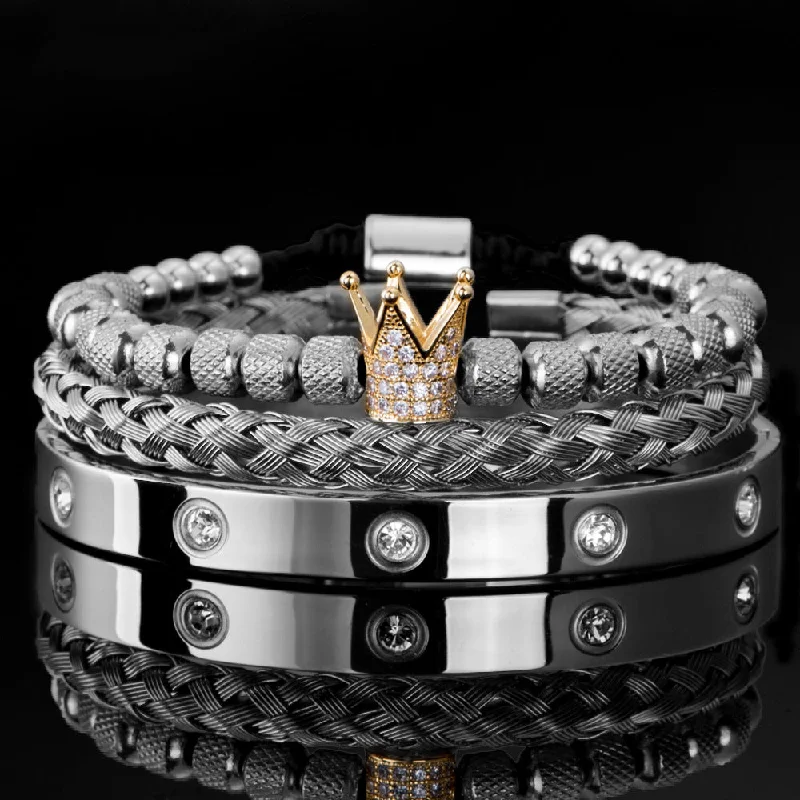 3-Piece Gold Crown Zircon Bracelet