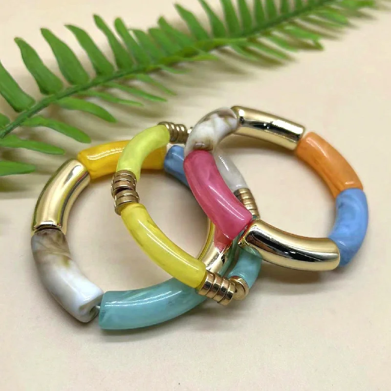 vintage charm bracelets for women-Retro Color Block Arylic Resin Beaded Women's Bracelets