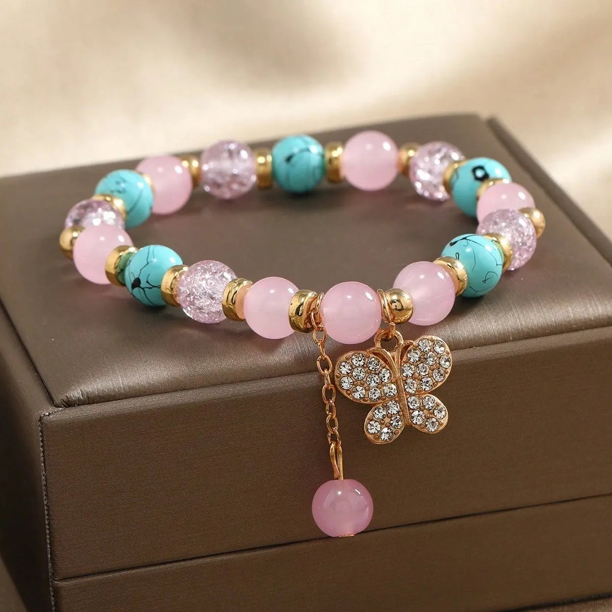 custom bracelets for women-Pastoral Butterfly Alloy Glass Beaded Rhinestones Women'S Bracelets