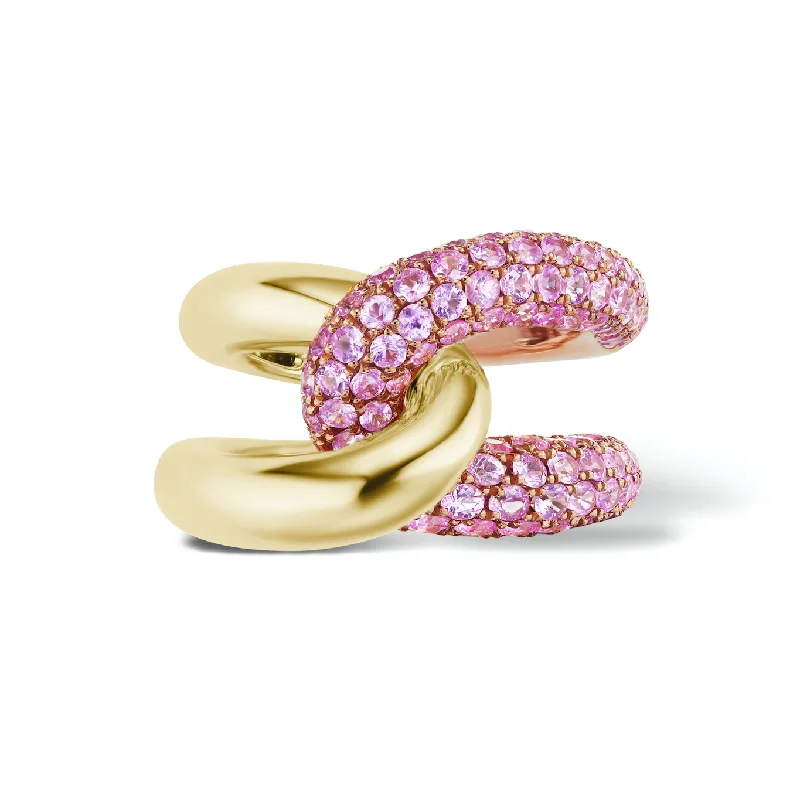 stacked rings for women-Intertwin Ring 18k Gold & Pink Sapphire