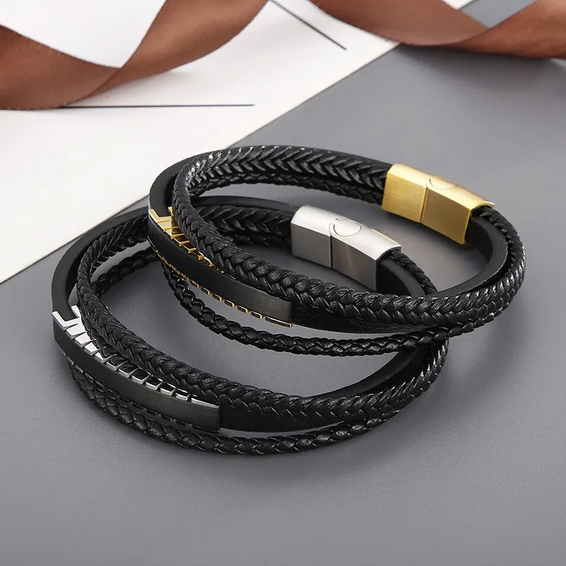 trendy bracelets for women-Casual Simple Style Geometric Stainless Steel Cowhide Braid Men'S Bangle