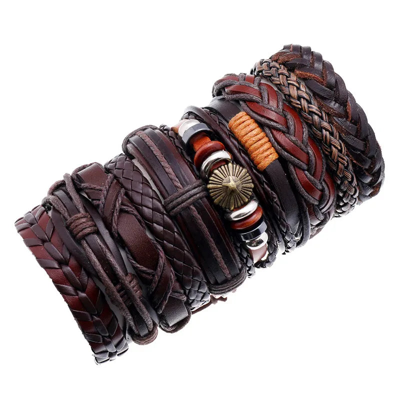 tennis bracelets for women-Fashion New Cowhide Simple Multi-Layer Men'S Bracelet