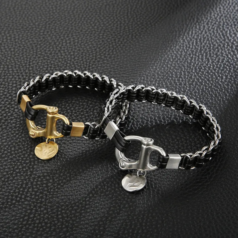 solid gold bracelets for women-Streetwear Geometric Pu Leather Titanium Steel Braid Men'S Bracelets