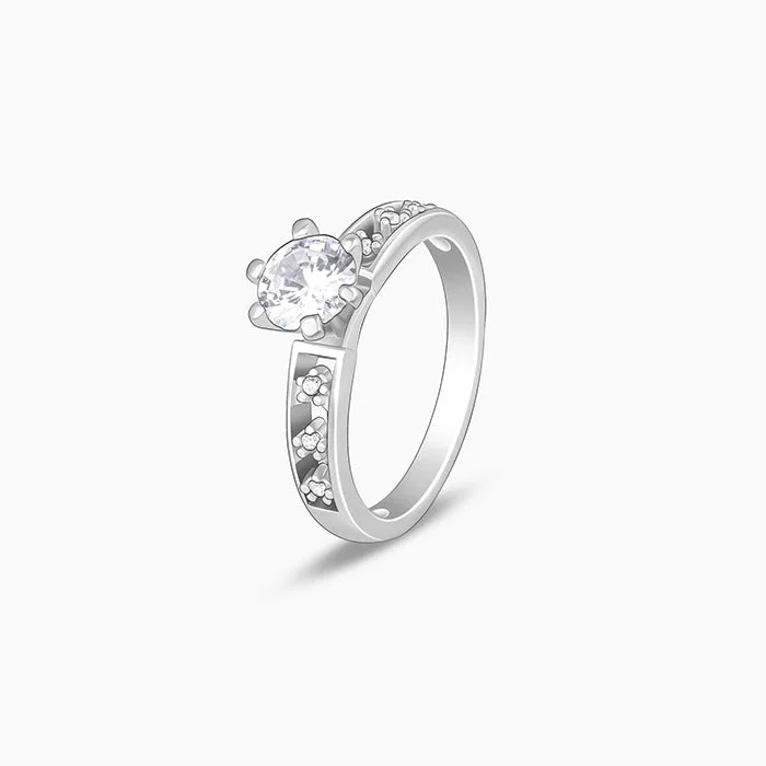 heart-shaped rings for women-Silver Refined Solitaire Ring