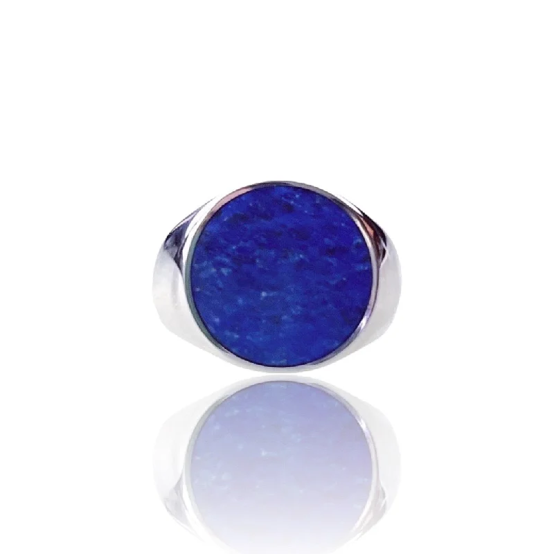 wedding set rings for women-Explorer Signet Ring in sterling silver with lapis