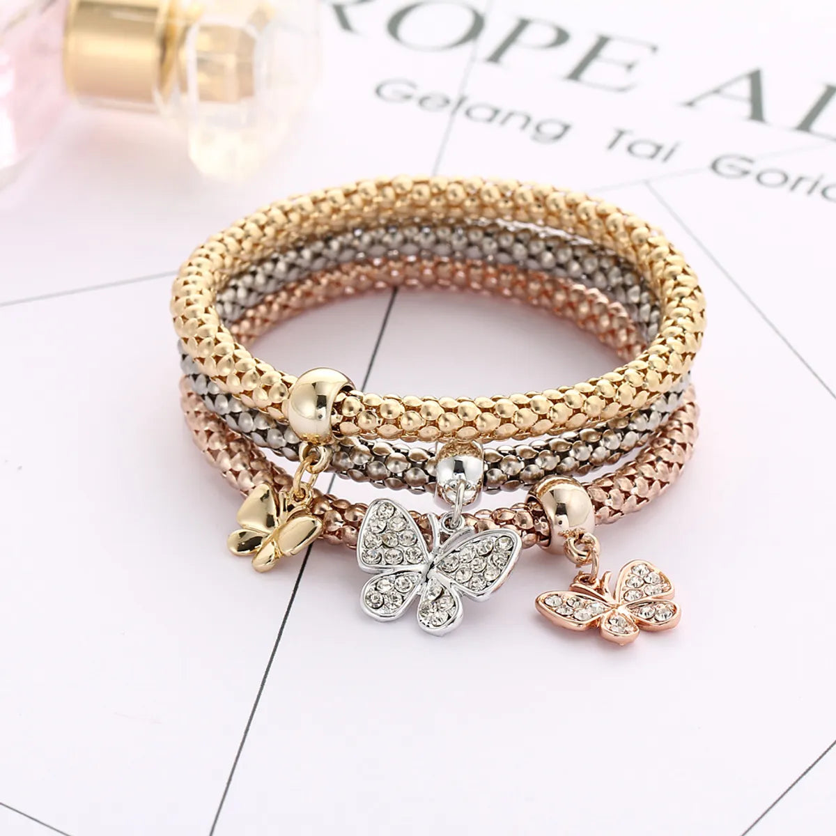 solid bangle bracelets for women-Fashion Butterfly Alloy Layered Plating Rhinestones Women's Bangle