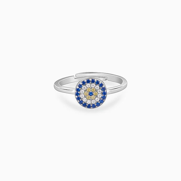 men’s style rings for women-Silver Blue Evil Eye Ring