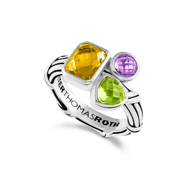 silver rings for women-Sorbetto Multicolor Gemstone Ring in sterling silver with citrine, peridot and amethyst