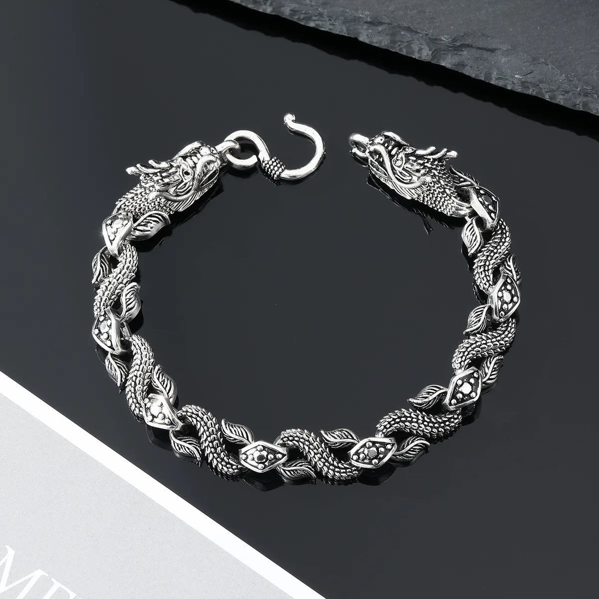 couple bracelets for women-Simple Retro Geometric Dragon-Shaped Metal Hip-Hop Bracelet Wholesale