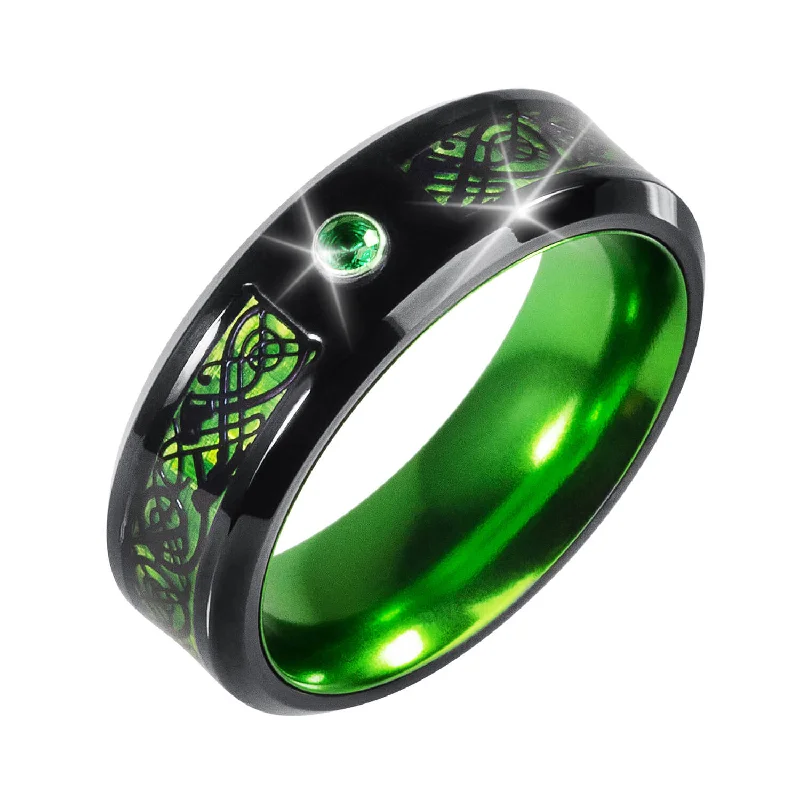 minimal rings for women-Blaze Green Band Men's Ring