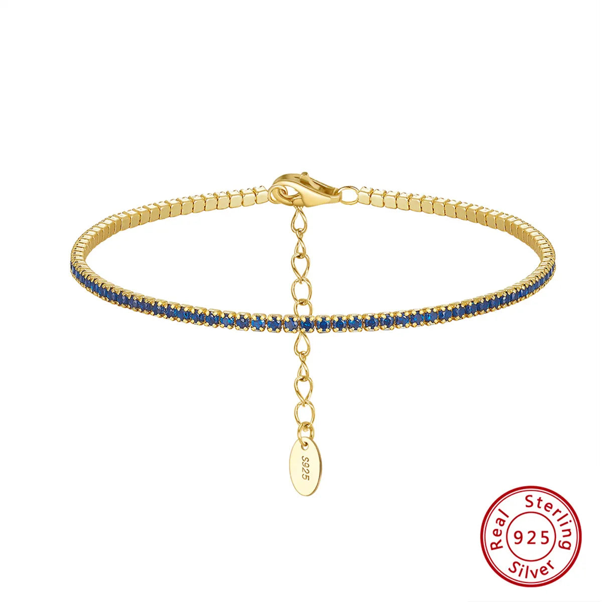 Electroplating 14K Gold, 1.5mm Blue Zirconium, Length: 16.5 5cm, Approximate Weight: 2.41G"