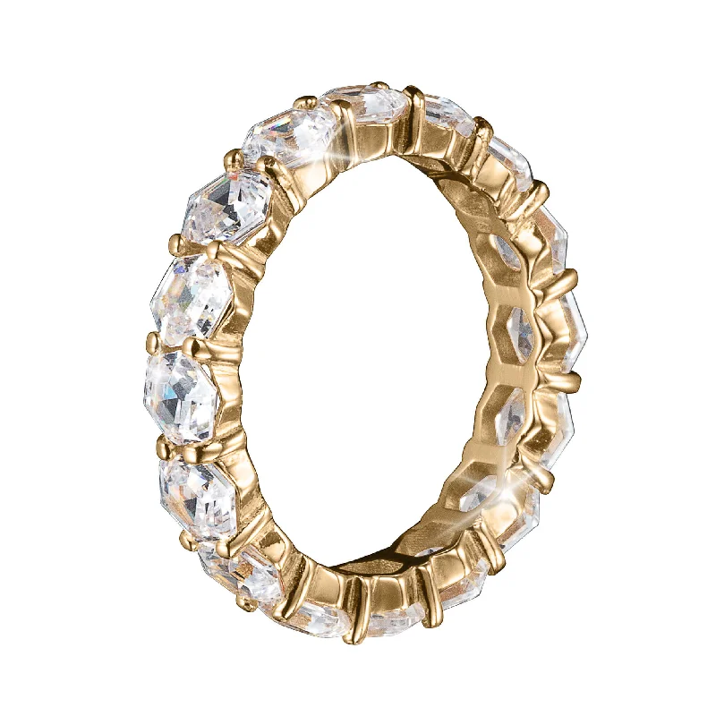 vintage gold rings for women-Hexagon Harmony Eternity Ring